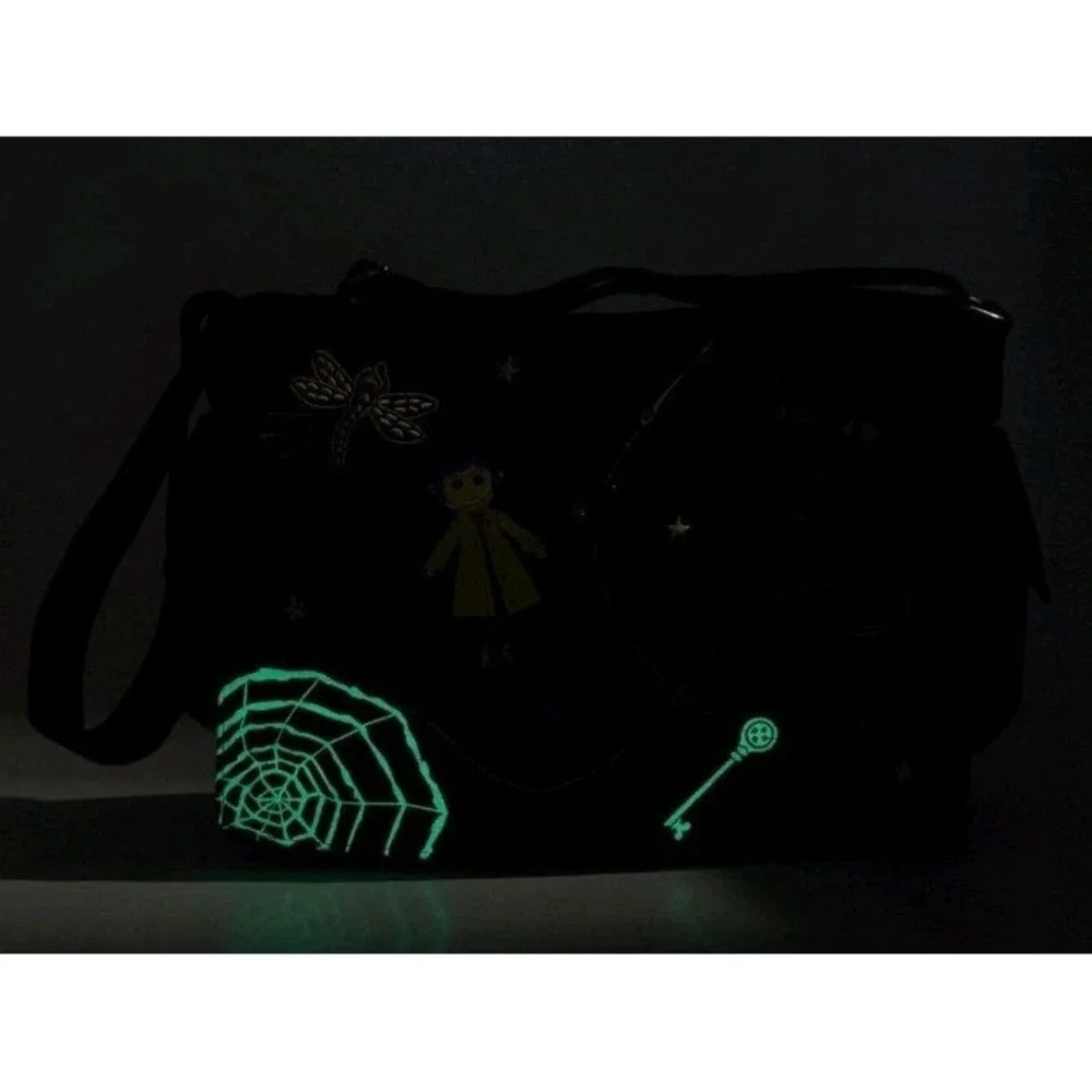 NEW Coraline Icons Glow-In-The-Dark Embroidered Messenger Bag 3D Buttons